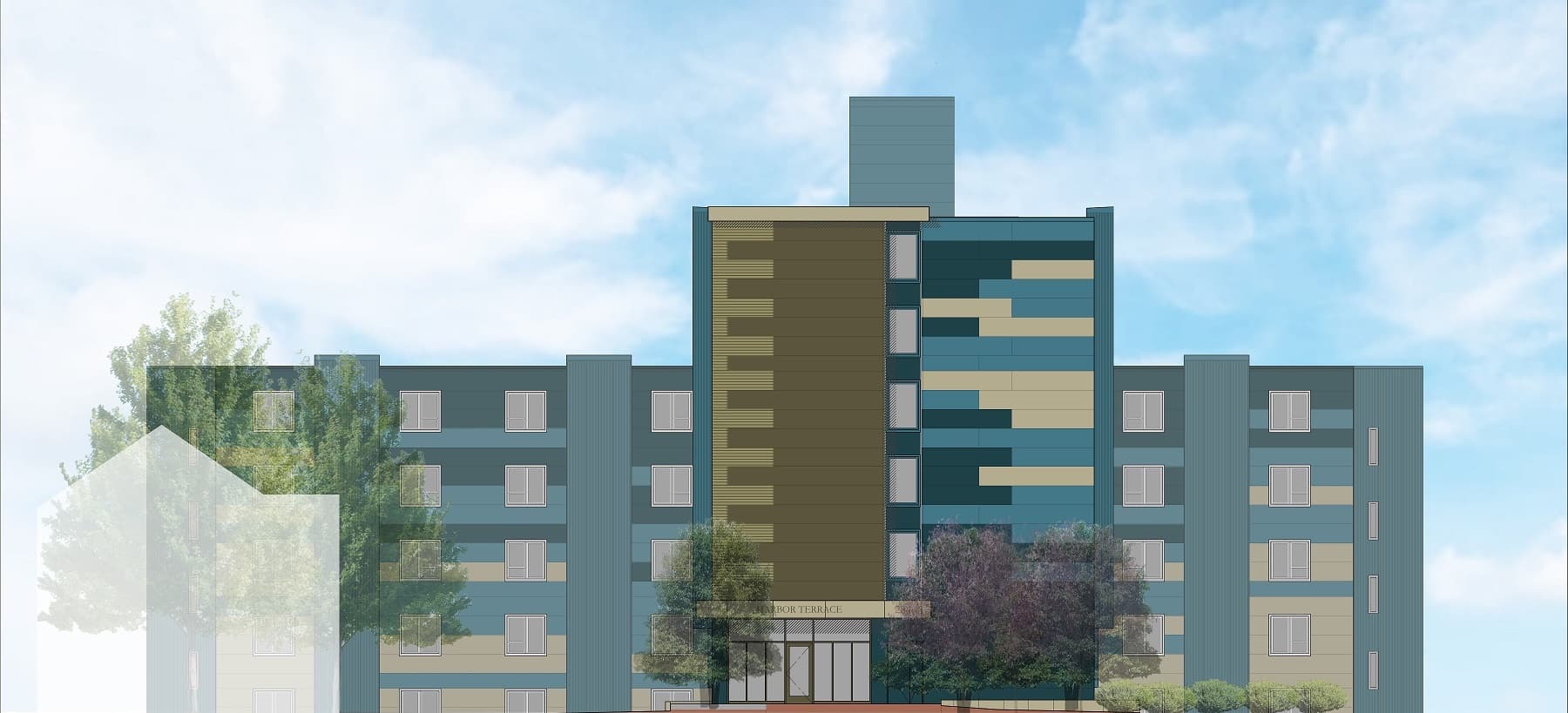2d rendering of harbor terrace building exterior